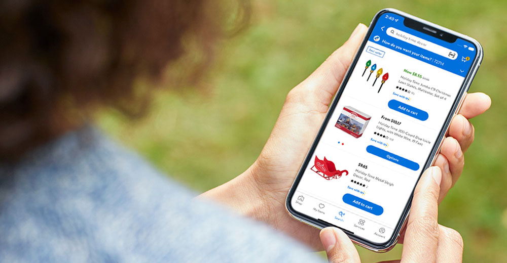customer shopping on a smartphone using the Walmart mobile app